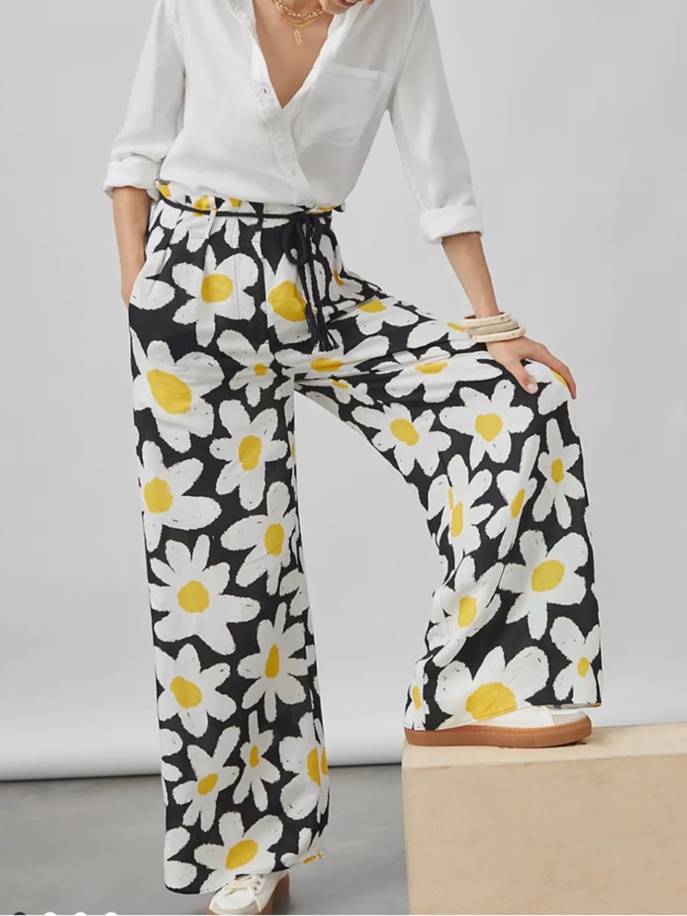 Farm Rio Daisy Wide-Leg Pants Anthropologie Size Small Floral Linen